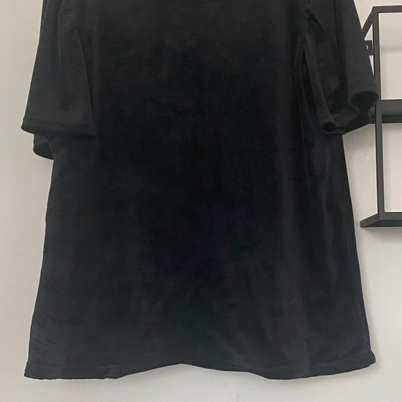 LOFT Velvet Puff Sleeve Top Black Relaxed Fit Stretch Casual - Picture 4 of 8